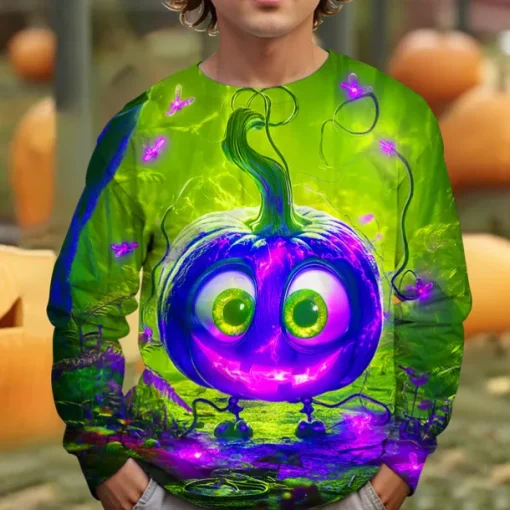 Boys 3D Graphic Cartoon Pumpkin T shirt Tee Long Sleeve Spring Fall Fashion Basic Kids 4-12 Years Crew Neck Outdoor Casual Daily Regular Fit