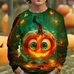 Boys 3D Graphic Cartoon Pumpkin T shirt Tee Long Sleeve Spring Fall Fashion Basic Kids 4-12 Years Crew Neck Outdoor Casual Daily Regular Fit