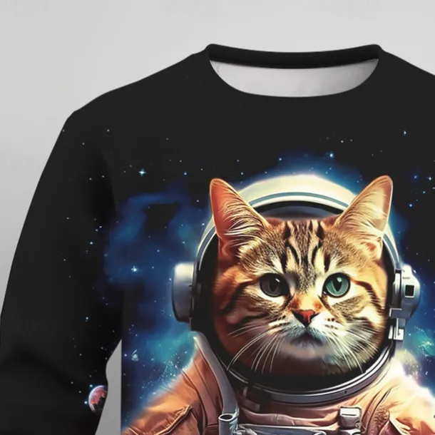 Boys 3D Graphic Cat Astronaut Sweatshirt Long Sleeve 3D Print Summer Fall Fashion Streetwear Daily Kids 3-12 Years Outdoor Casual Daily Regular Fit