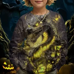 Boys 3D Graphic Dragon T shirt Tee Long Sleeve Spring Fall Fashion Basic Kids 4-12 Years Crew Neck Outdoor Casual Daily Regular Fit