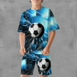 Boys 3D Graphic Football T-shirt & Shorts T-shirt Set Clothing Set Short Sleeve 3D prints Summer Spring Active Sports Fashion Kids 3-13 Years Outdoor Vacation Street Regular Fit