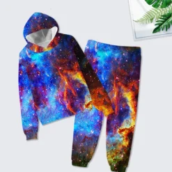 Boys 3D Graphic Galaxy Hoodie & Sweatpants Set Clothing Set Long Sleeve Spring Fall Winter Sports Fashion Daily Kids 3-12 Years Outdoor Vacation Street Regular Fit