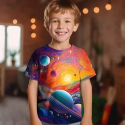 Boys 3D Graphic Galaxy Space T shirt Tee Short Sleeve 3D Print Summer Spring Active Sports Fashion Kids 3-12 Years Outdoor Casual Daily Regular Fit