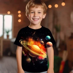 Boys 3D Graphic Galaxy Space T shirt Tee Short Sleeve 3D Print Summer Spring Active Sports Fashion Kids 3-12 Years Outdoor Casual Daily Regular Fit