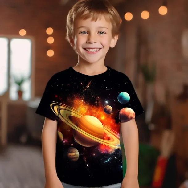 Boys 3D Graphic Galaxy Space T shirt Tee Short Sleeve 3D Print Summer Spring Active Sports Fashion Kids 3-12 Years Outdoor Casual Daily Regular Fit