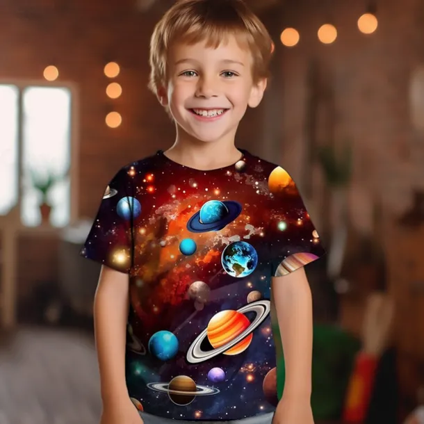 Boys 3D Graphic Galaxy Space T shirt Tee Short Sleeve 3D Print Summer Spring Active Sports Fashion Kids 3-12 Years Outdoor Casual Daily Regular Fit