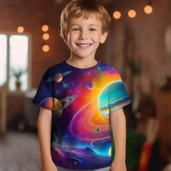Boys 3D Graphic Galaxy Space T shirt Tee Short Sleeve 3D Print Summer Spring Active Sports Fashion Kids 3-12 Years Outdoor Casual Daily Regular Fit