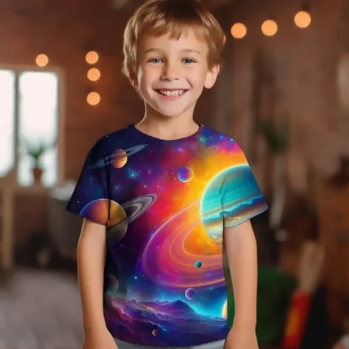 Boys 3D Graphic Galaxy Space T shirt Tee Short Sleeve 3D Print Summer Spring Active Sports Fashion Kids 3-12 Years Outdoor Casual Daily Regular Fit