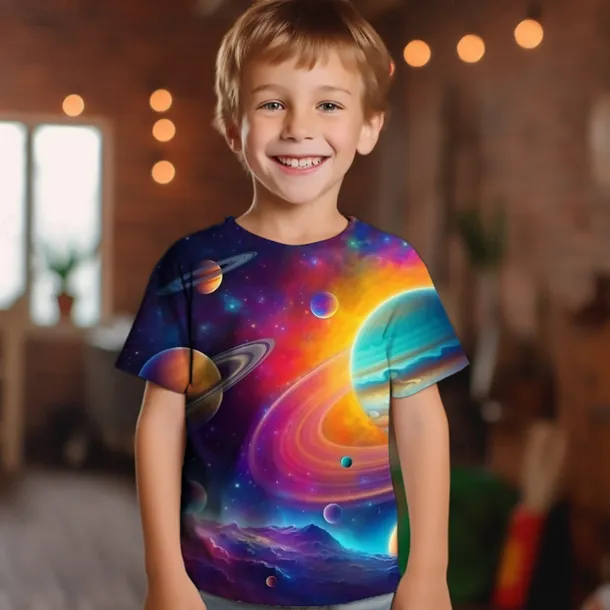 Boys 3D Graphic Galaxy Space T shirt Tee Short Sleeve 3D Print Summer Spring Active Sports Fashion Kids 3-12 Years Outdoor Casual Daily Regular Fit