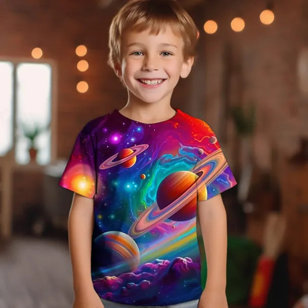 Boys 3D Graphic Galaxy Space T shirt Tee Short Sleeve 3D Print Summer Spring Active Sports Fashion Kids 3-12 Years Outdoor Casual Daily Regular Fit