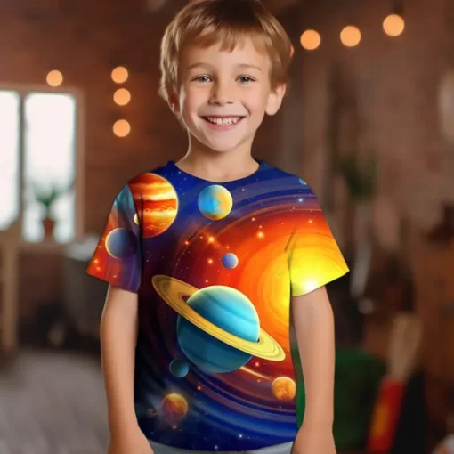 Boys 3D Graphic Galaxy Space T shirt Tee Short Sleeve 3D Print Summer Spring Active Sports Fashion Kids 3-12 Years Outdoor Casual Daily Regular Fit