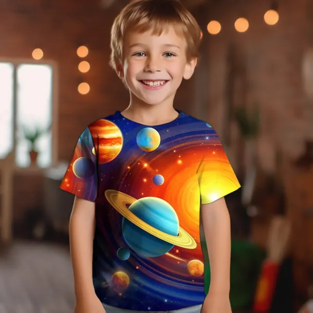 Boys 3D Graphic Galaxy Space T shirt Tee Short Sleeve 3D Print Summer Spring Active Sports Fashion Kids 3-12 Years Outdoor Casual Daily Regular Fit