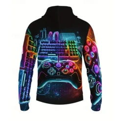 Boys 3D Graphic Game Hoodie Long Sleeve Spring Fall Fashion Streetwear Kids 4-12 Years Hooded Outdoor Casual Daily Regular Fit