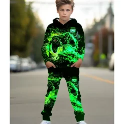 Boys 3D Graphic Game Hoodie & Sweatpants Set Sports Suit Tracksuits Long Sleeve Spring Fall Daily Basic Casual Kids 4-12 Years Hooded Outdoor Vacation Sports Tailored Fit