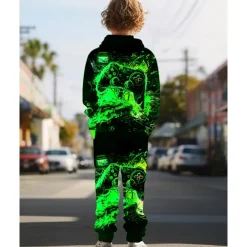 Boys 3D Graphic Game Hoodie & Sweatpants Set Sports Suit Tracksuits Long Sleeve Spring Fall Daily Basic Casual Kids 4-12 Years Hooded Outdoor Vacation Sports Tailored Fit