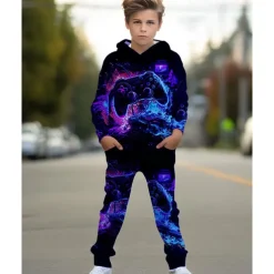 Boys 3D Graphic Game Hoodie & Sweatpants Set Sports Suit Tracksuits Long Sleeve Spring Fall Daily Basic Casual Kids 4-12 Years Hooded Outdoor Vacation Sports Tailored Fit