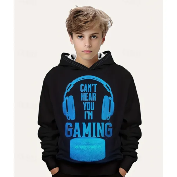 Boys 3D Graphic Hoodie Long Sleeve Spring Fall Fashion Streetwear Kids 4-12 Years Hooded Outdoor Casual Daily Regular Fit