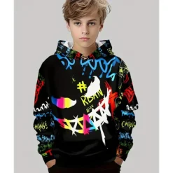 Boys 3D Graphic Hoodie Long Sleeve Spring Fall Fashion Streetwear Kids 4-12 Years Hooded Outdoor Casual Daily Regular Fit