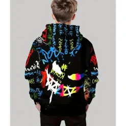 Boys 3D Graphic Hoodie Long Sleeve Spring Fall Fashion Streetwear Kids 4-12 Years Hooded Outdoor Casual Daily Regular Fit