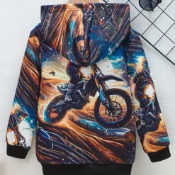 Boys 3D Graphic Motorcycle Hoodie Long Sleeve Fall Winter Fashion Basic Kids 4-12 Years Hooded Outdoor Casual Daily Regular Fit