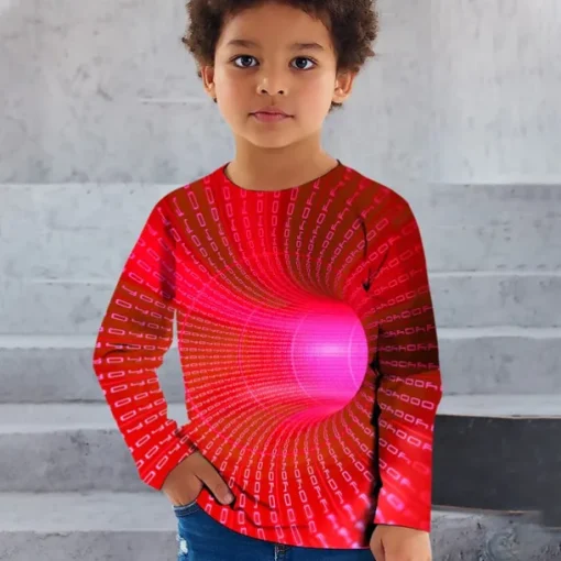 Boys 3D Graphic Optical Illusion T shirt Tee Long Sleeve 3D Print Summer Spring Fall Sports Fashion Streetwear Kids 3-12 Years Outdoor Casual Daily Regular Fit