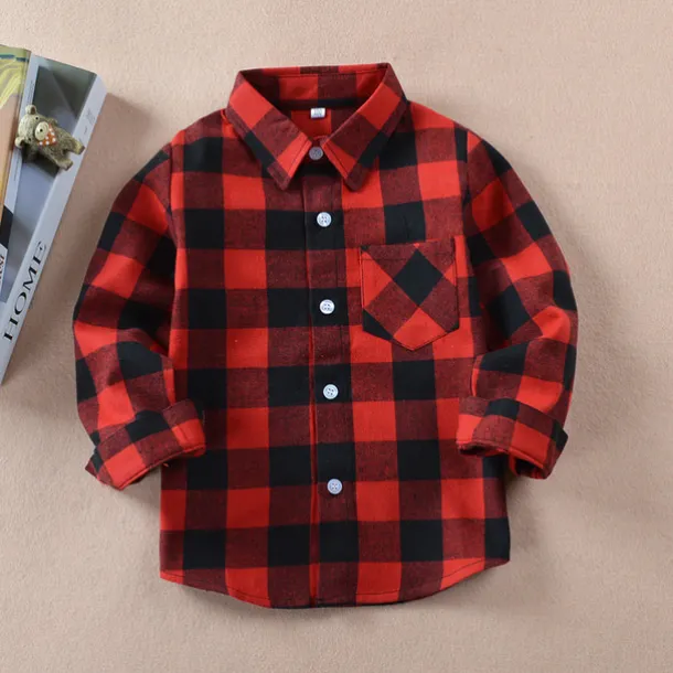 Boys 3D Plaid Shirts Long Sleeve Fall Fashion Casual Kids 3-12 Years School Going out Casual Daily Regular Fit