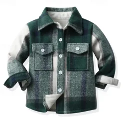 Boys 3D Plaid Shirts Long Sleeve Fall Winter Fashion Basic Kids 4-12 Years Lapel Outdoor Casual Daily Regular Fit