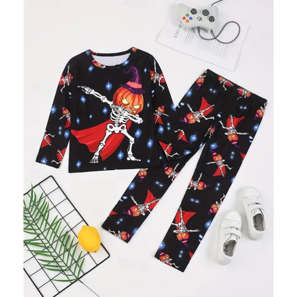 Boys 3D Pumpkin Pajama Sets Tee & Pants Pajama Sets Long Sleeve 3D Print Fall Winter Active Basic Polyester Kids 4 years+ Crew Neck Home Daily Regular Fit