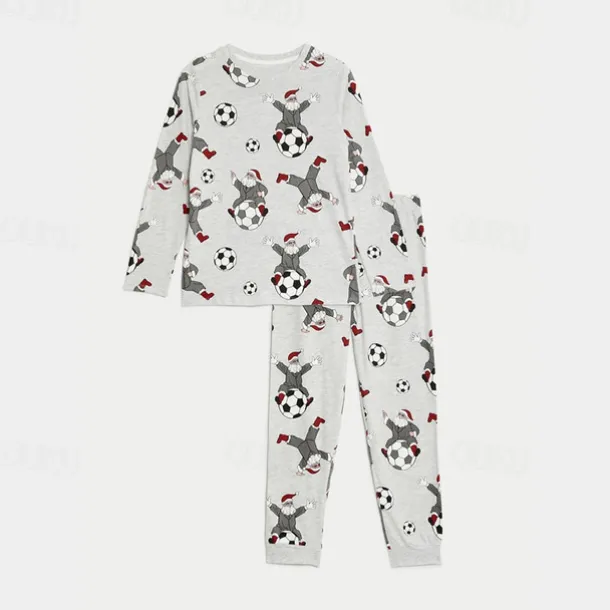 Boys 3D Santa Claus Football Christmas Pajamas Christmas Sets Pajama Sets Long Sleeve 3D Print Fall Winter Active Cool Daily Kids 3-12 Years Crew Neck Home Causal Indoor Regular Fit