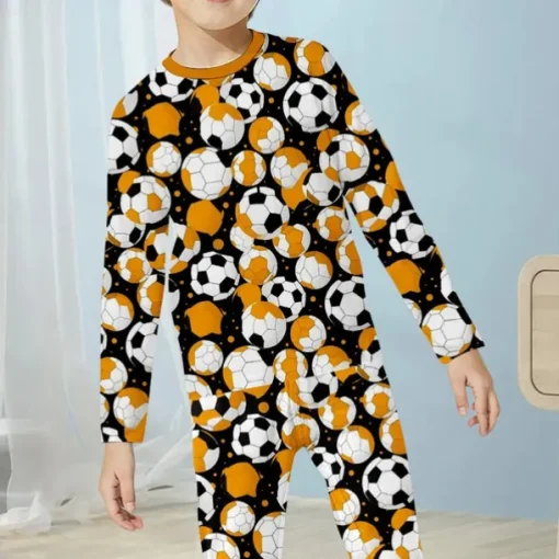 Boys 3D Santa Claus Football Christmas Pajamas Christmas Sets Pajama Sets Long Sleeve 3D Print Fall Winter Active Cool Daily Kids 3-12 Years Crew Neck Home Causal Indoor Regular Fit