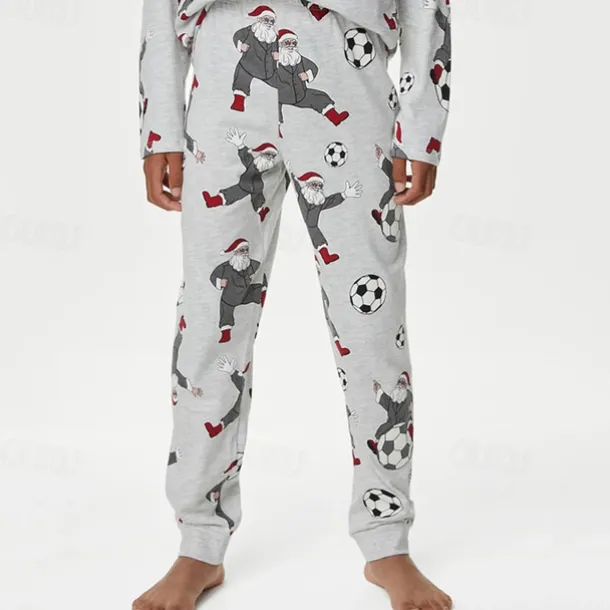 Boys 3D Santa Claus Football Christmas Pajamas Christmas Sets Pajama Sets Long Sleeve 3D Print Fall Winter Active Cool Daily Kids 3-12 Years Crew Neck Home Causal Indoor Regular Fit