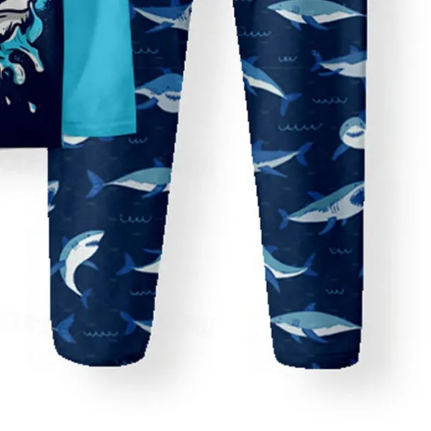 Boys 3D Shark Pajama Sets Long Sleeve 3D Print Fall Winter Fashion Cool Daily Kids 3-12 Years Crew Neck Home Causal Indoor Regular Fit