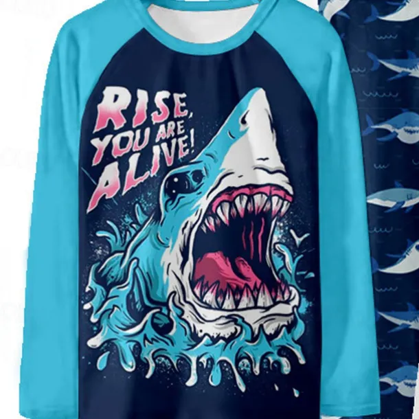 Boys 3D Shark Pajama Sets Long Sleeve 3D Print Fall Winter Fashion Cool Daily Kids 3-12 Years Crew Neck Home Causal Indoor Regular Fit