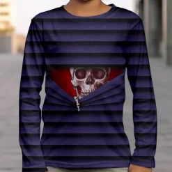 Boys 3D Skull Optical Illusion T shirt Tee Long Sleeve 3D Print Fall Winter Sports Fashion Streetwear Kids 3-12 Years Outdoor Halloween Regular Fit
