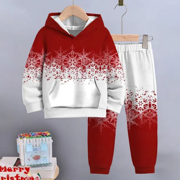 Boys 3D Snowflake Christmas Sets Hoodie & Sweatpants Set Long Sleeve 3D Printing Fall Winter Active Fashion Cool Kids 3-12 Years Hooded Outdoor Vacation Street Regular Fit