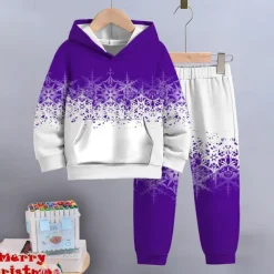Boys 3D Snowflake Christmas Sets Hoodie & Sweatpants Set Long Sleeve 3D Printing Fall Winter Active Fashion Cool Kids 3-12 Years Hooded Outdoor Vacation Street Regular Fit