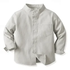 Boys 3D Solid Color Shirts Long Sleeve Summer Spring Fashion Basic Kids 4-12 Years Shirt collar Outdoor Casual Daily Regular Fit