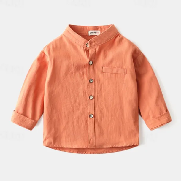 Boys 3D Solid Color Shirts Long Sleeve Summer Spring Fashion Basic Little Kids(4-7ys) 4-7 Years Shirt collar Outdoor Casual Daily Regular Fit