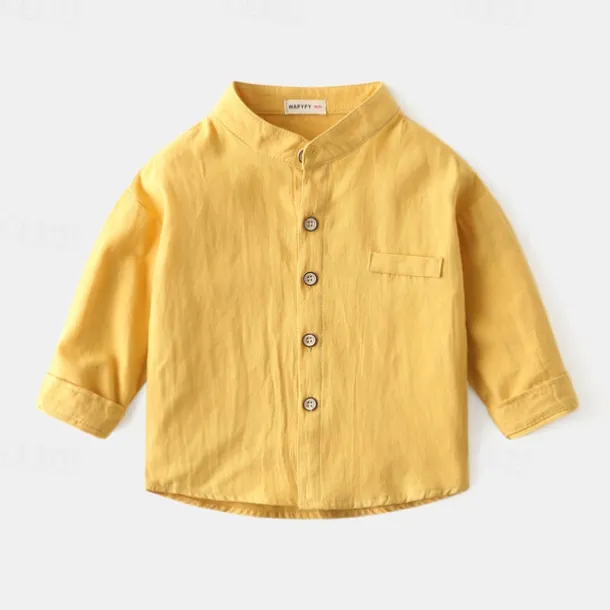 Boys 3D Solid Color Shirts Long Sleeve Summer Spring Fashion Basic Little Kids(4-7ys) 4-7 Years Shirt collar Outdoor Casual Daily Regular Fit