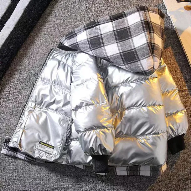 Boys Down Jacket Winter Coat Long Sleeve Outerwear Plaid Boys Waterproof Hooded Keep Warm Jacket Daily Childrens Clothes