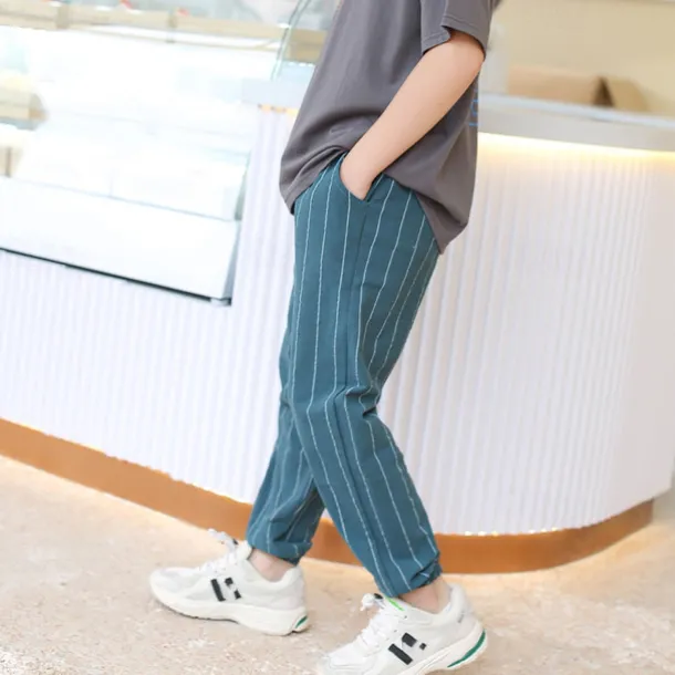 Boys Linen Pants Kids Boys Pants Trousers Pocket Stripe Breathable Comfort Pants Outdoor Fashion Daily Basic Black White Dark Green Mid Waist