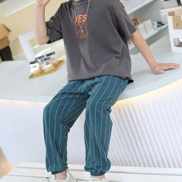 Boys Linen Pants Kids Boys Pants Trousers Pocket Stripe Breathable Comfort Pants Outdoor Fashion Daily Basic Black White Dark Green Mid Waist