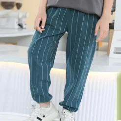 Boys Linen Pants Kids Boys Pants Trousers Pocket Stripe Breathable Comfort Pants Outdoor Fashion Daily Basic Black White Dark Green Mid Waist