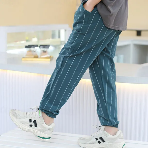 Boys Linen Pants Kids Boys Pants Trousers Pocket Stripe Breathable Comfort Pants Outdoor Fashion Daily Basic Black White Dark Green Mid Waist