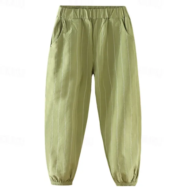 Boys Linen Pants Kids Boys Pants Trousers Pocket Stripe Breathable Comfort Pants Outdoor Fashion Daily Basic Black White Dark Green Mid Waist