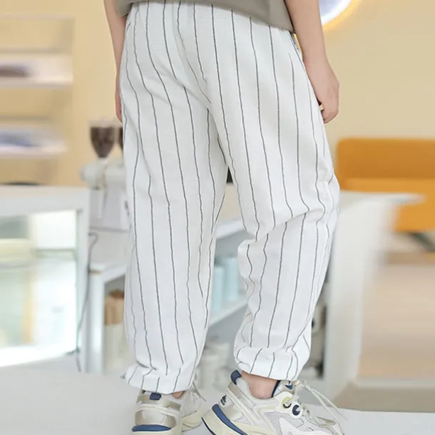 Boys Linen Pants Kids Boys Pants Trousers Pocket Stripe Breathable Comfort Pants Outdoor Fashion Daily Basic Black White Dark Green Mid Waist