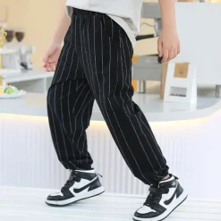 Boys Linen Pants Kids Boys Pants Trousers Pocket Stripe Breathable Comfort Pants Outdoor Fashion Daily Basic Black White Dark Green Mid Waist
