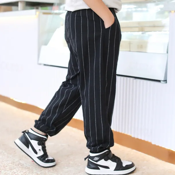 Boys Linen Pants Kids Boys Pants Trousers Pocket Stripe Breathable Comfort Pants Outdoor Fashion Daily Basic Black White Dark Green Mid Waist