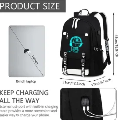 Boys' Luminous School Backpack with USB Charging Port and Lock – Waterproof Teen Bookbag with Headphone Jack for Middle School, Travel, or Daily Use