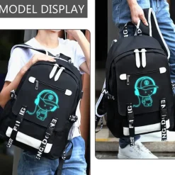 Boys' Luminous School Backpack with USB Charging Port and Lock – Waterproof Teen Bookbag with Headphone Jack for Middle School, Travel, or Daily Use